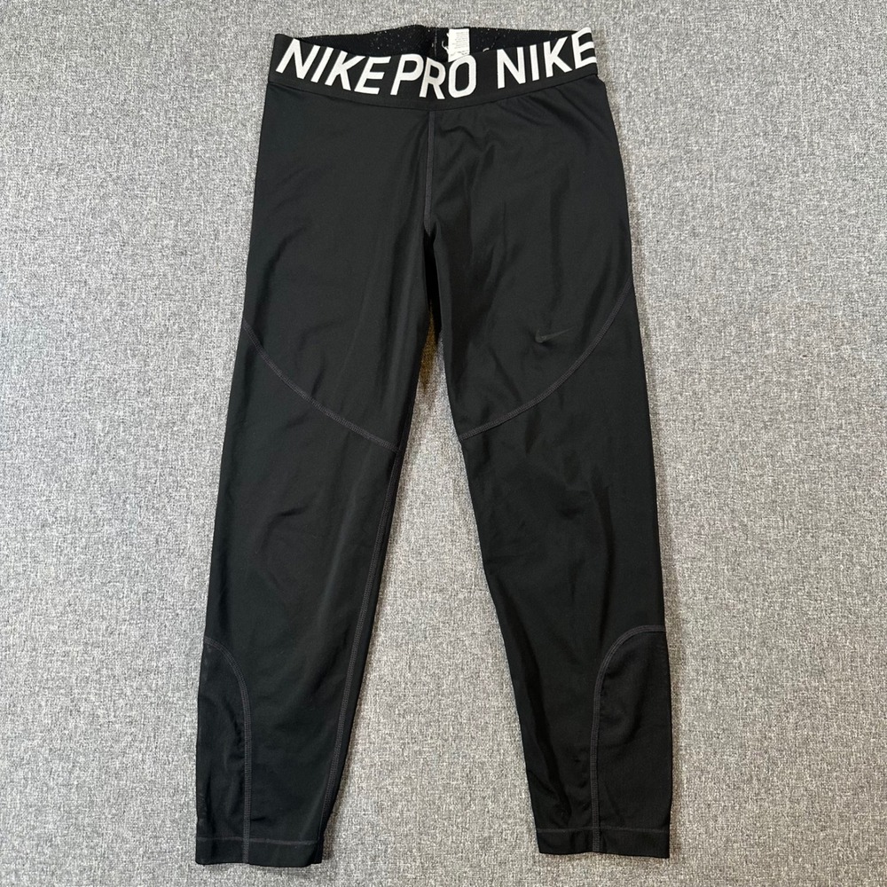 Nike Pro Womens Capri Leggings Black Dri-FIT Training Gym Tights Size L AO9972